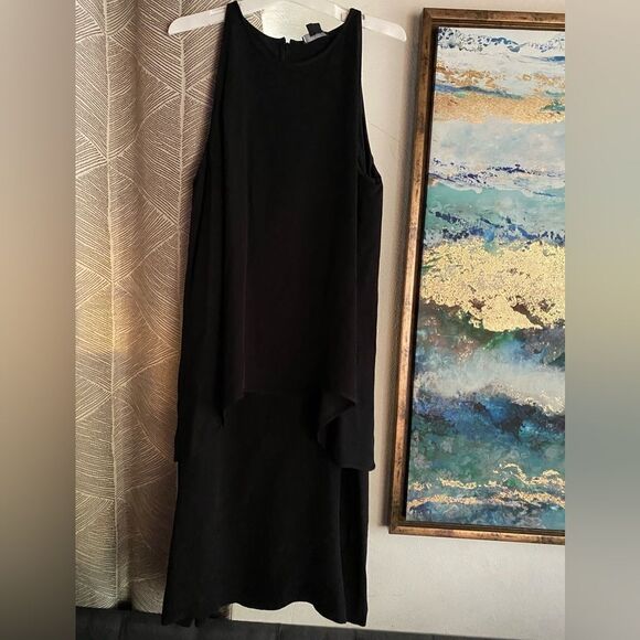Theory Dress Size  12 100% Silk Black Layered Lined Chiffon Slip Sleeveless - Picture 1 of 10
